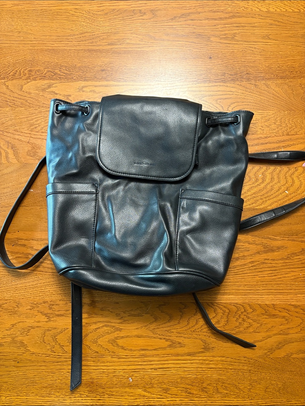 Elizabeth and James faux leather Black Drawstring Backpack Tote